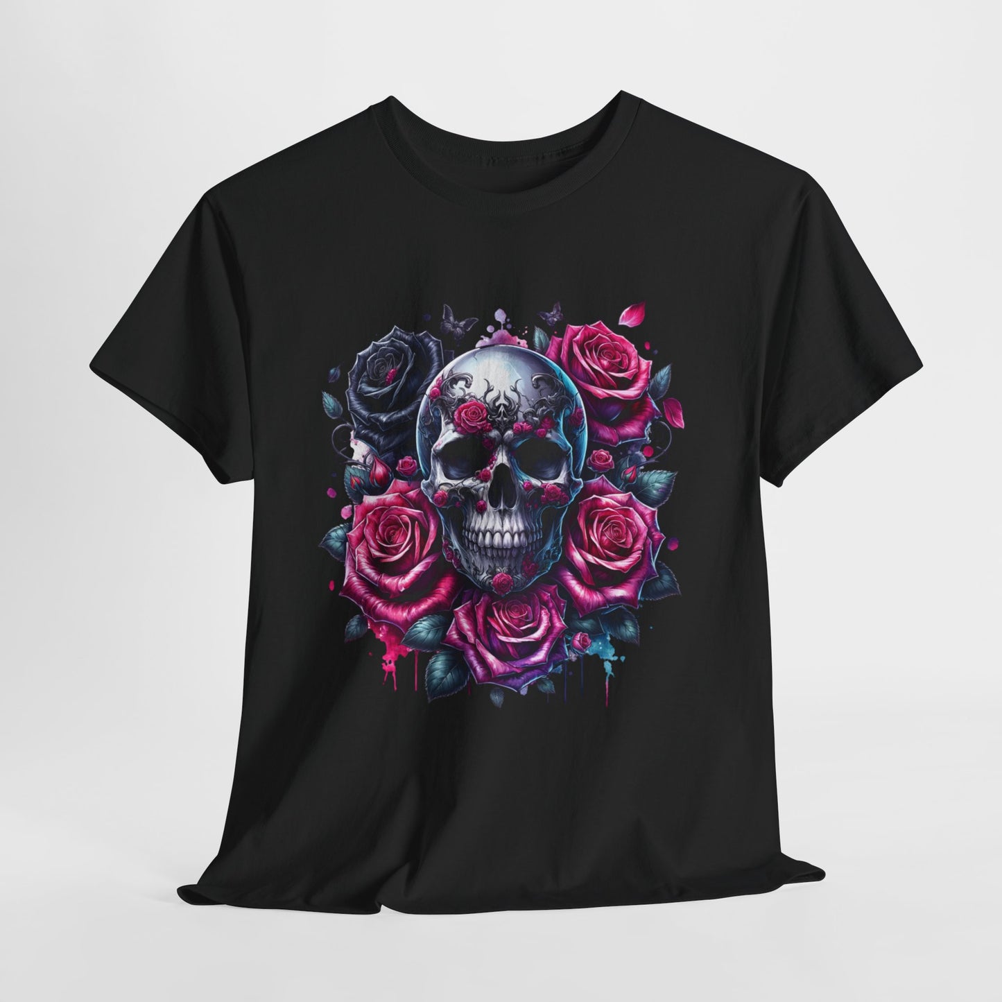 Gothic Skulls and Roses 1 Heavy Cotton Tee