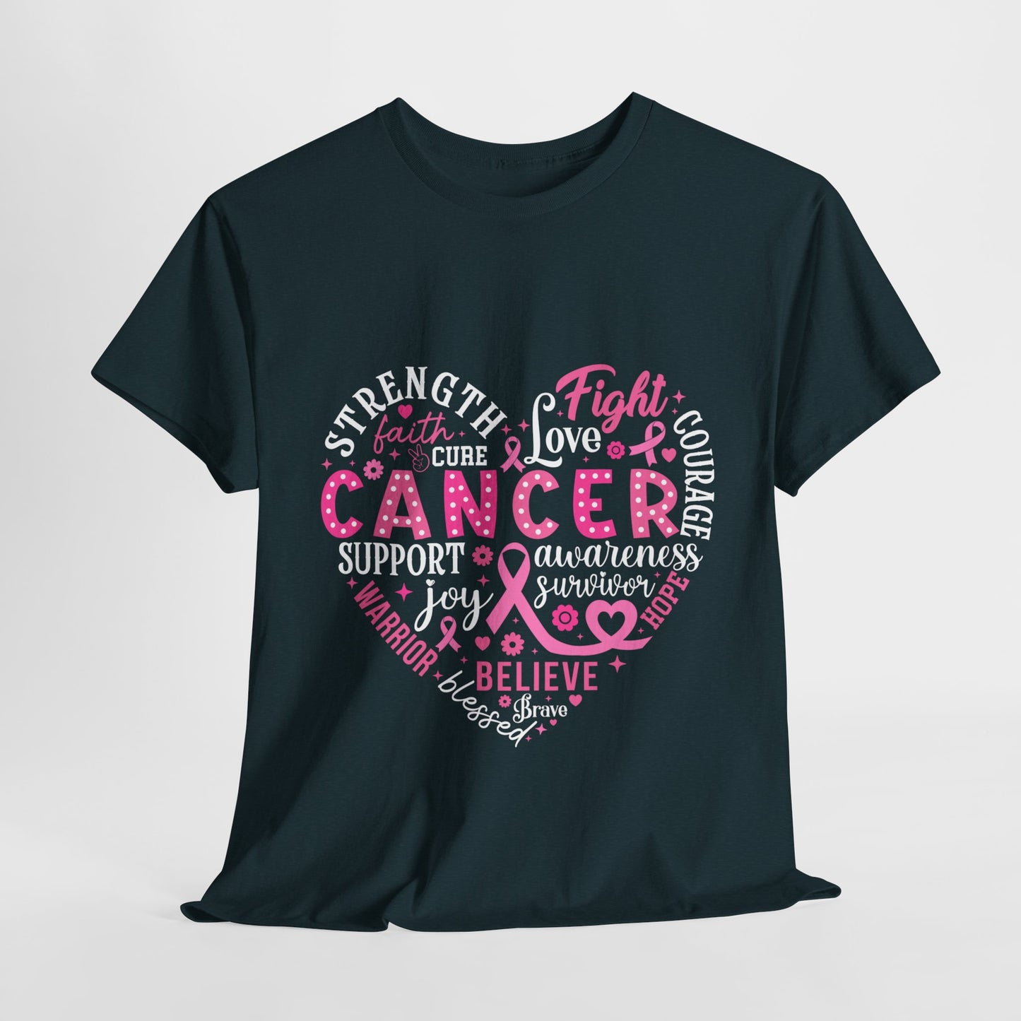 Breast Cancer Awareness White Lettering Unisex Heavy Cotton Tee