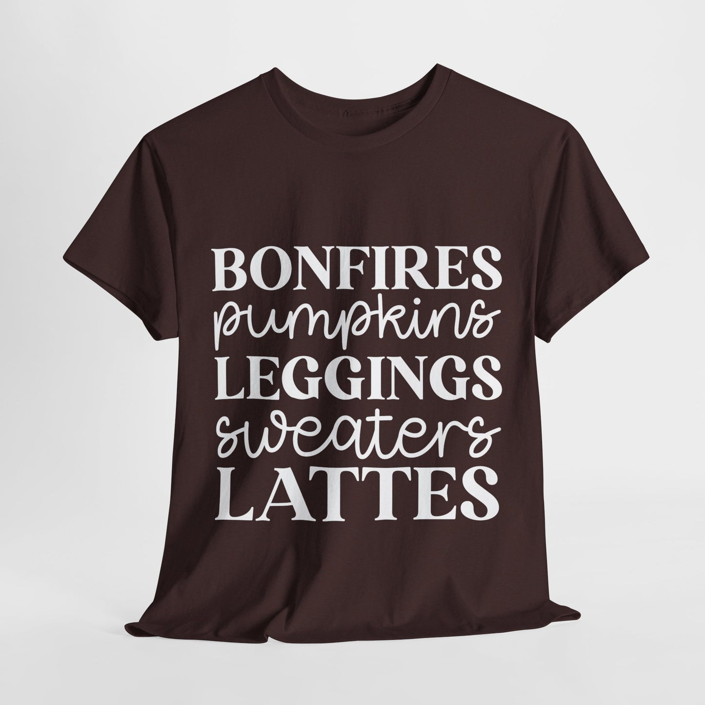 Bonfires Pumpkins Lattes Sweaters White Lettering Unisex Heavy Cotton Tee