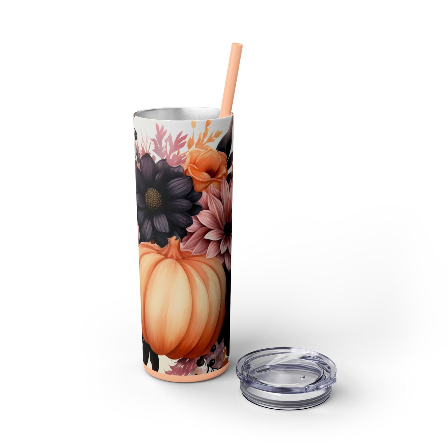 Fall Pumpkins Skinny Tumbler with Straw, 20oz - Style 1