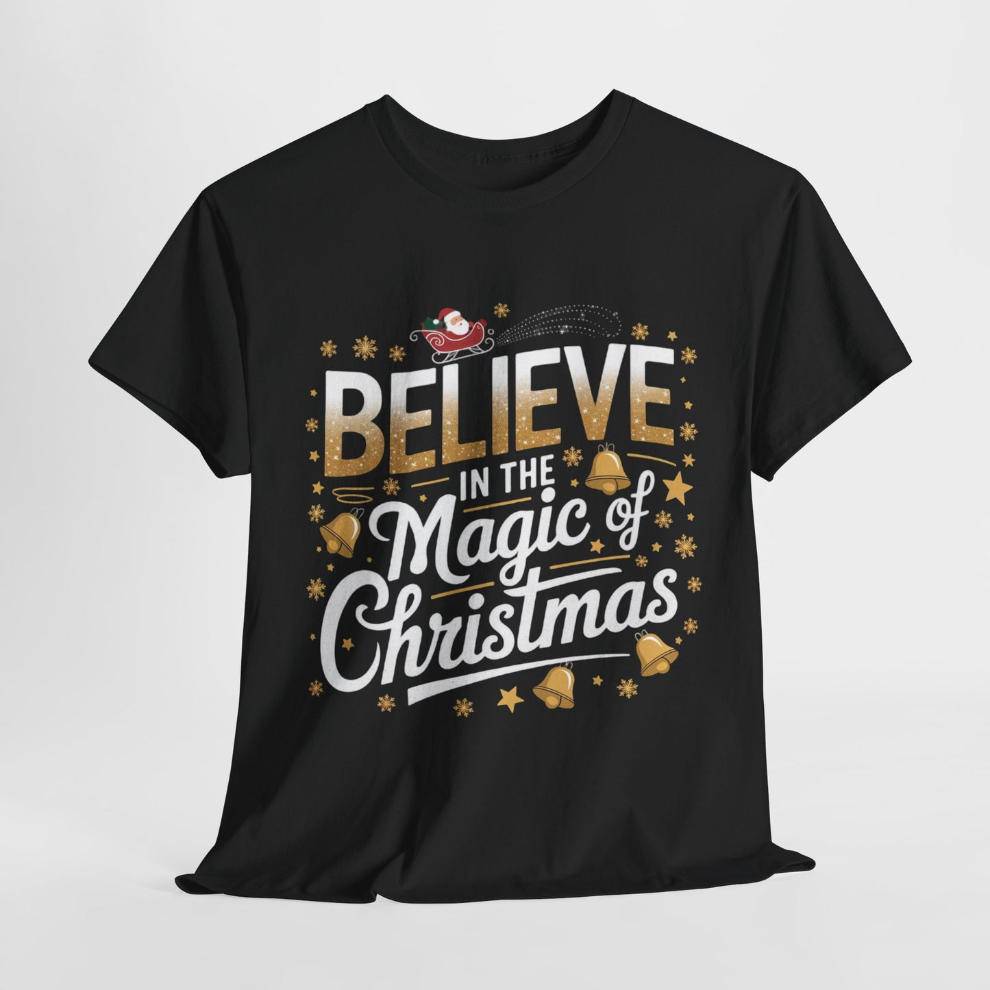 Believe In The Magic Of Christmas Gold Accents Heavy Cotton Tee