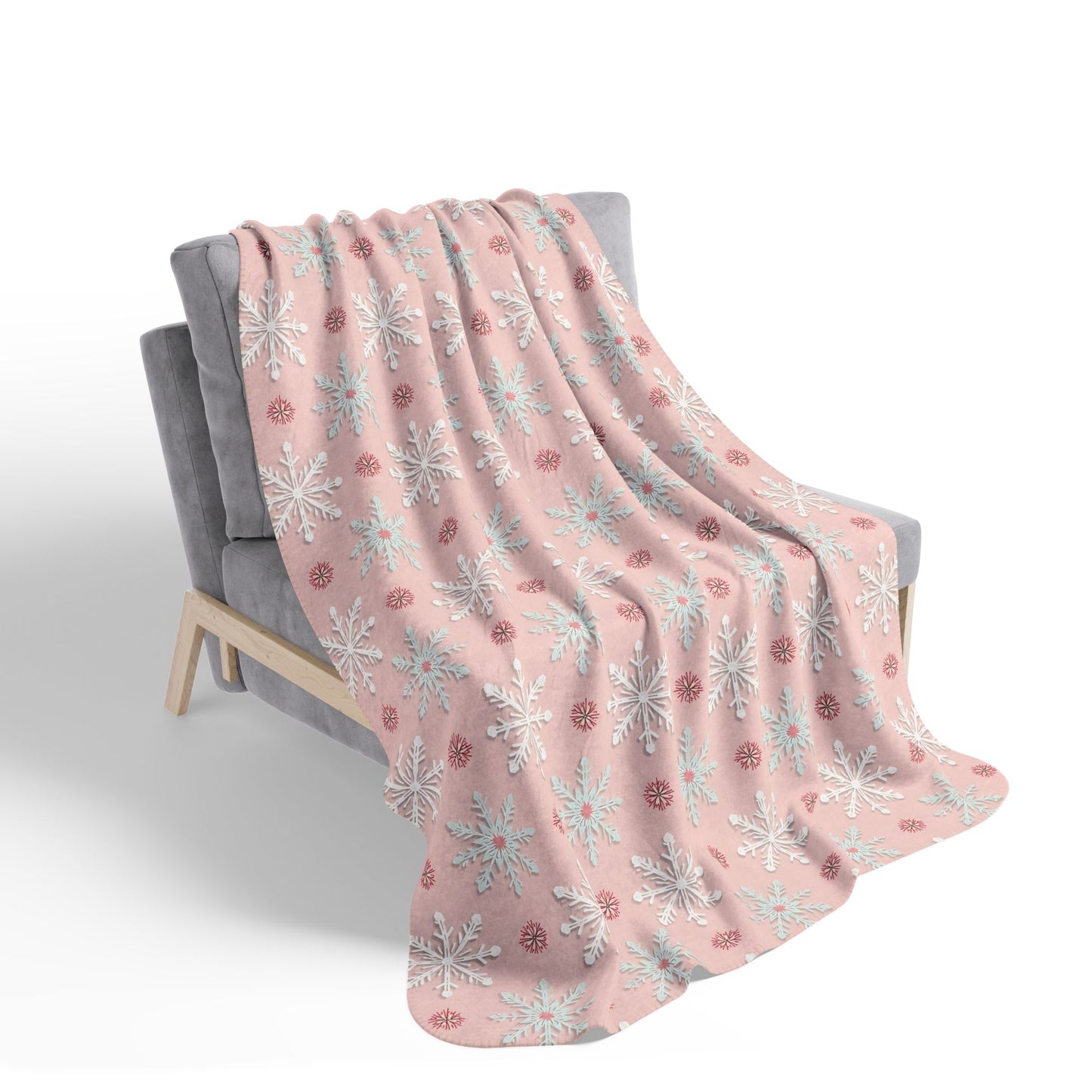 Pink Winter Snowflakes Fleece Sherpa Blanket