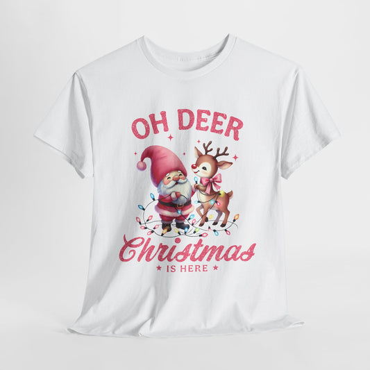 Pink Christmas Deer Heavy Cotton Tee