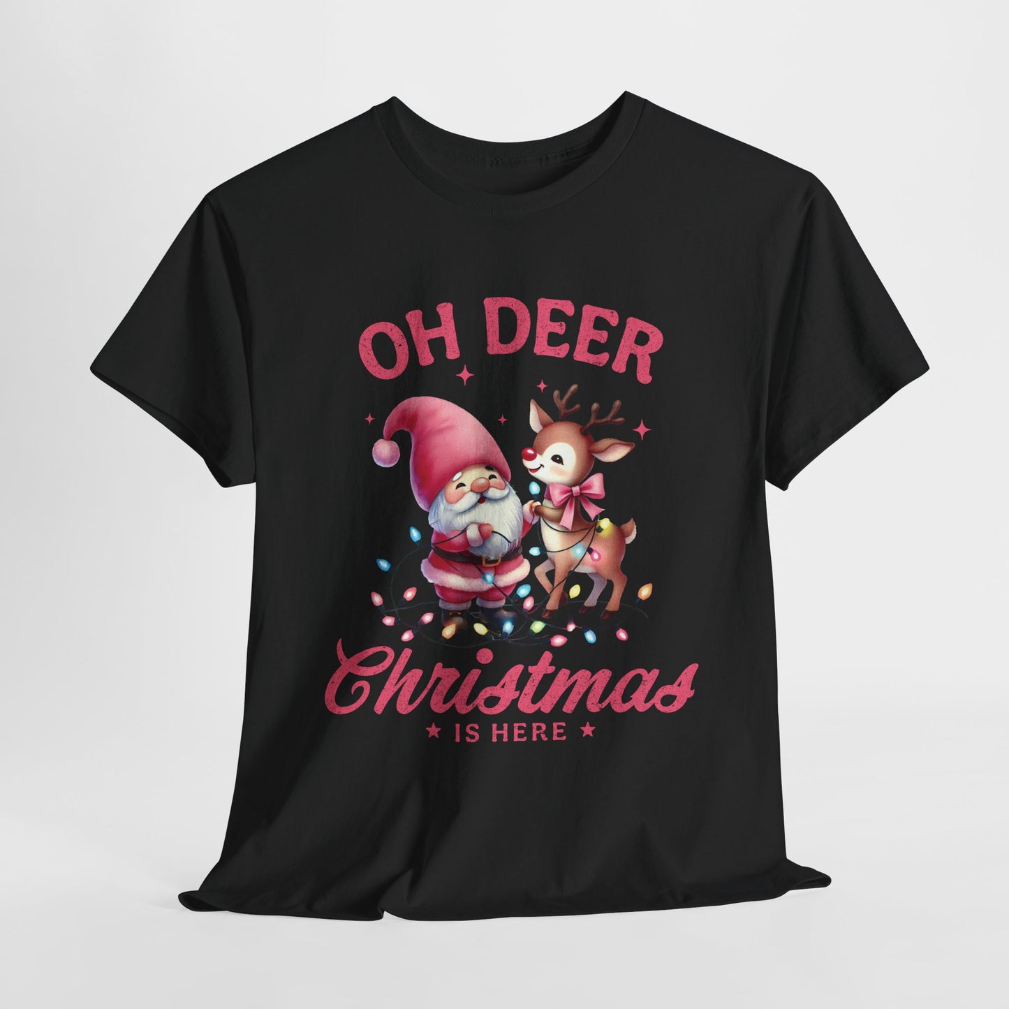 Pink Christmas Deer Heavy Cotton Tee