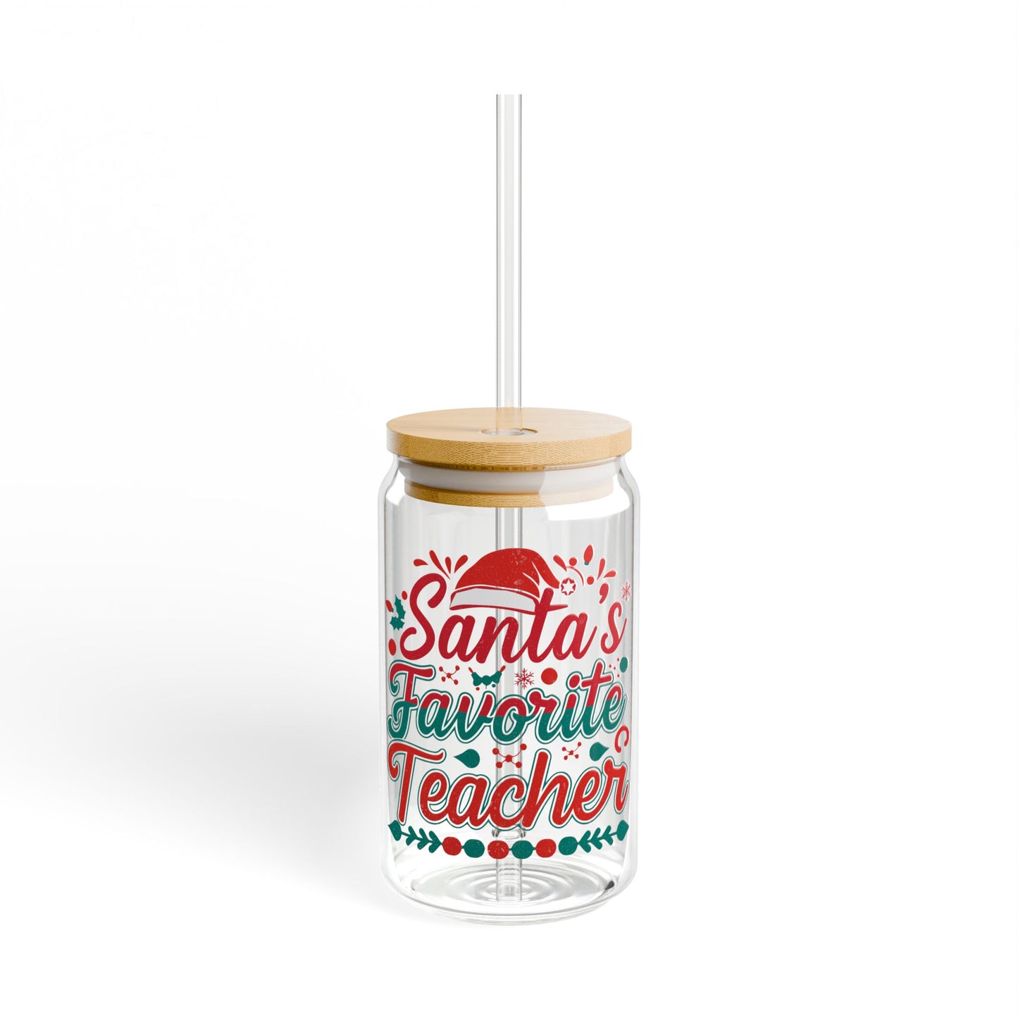 Santa's Favorite Teacher Christmas Sipper Glass