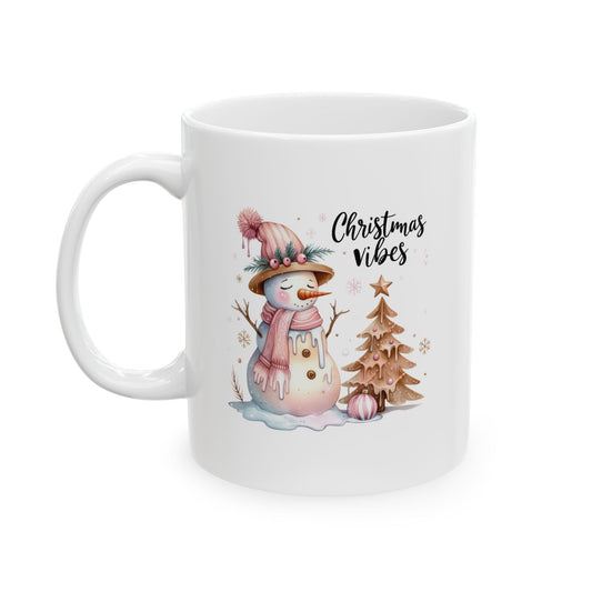 Snowman Pink Christmas Vibes Ceramic Mug