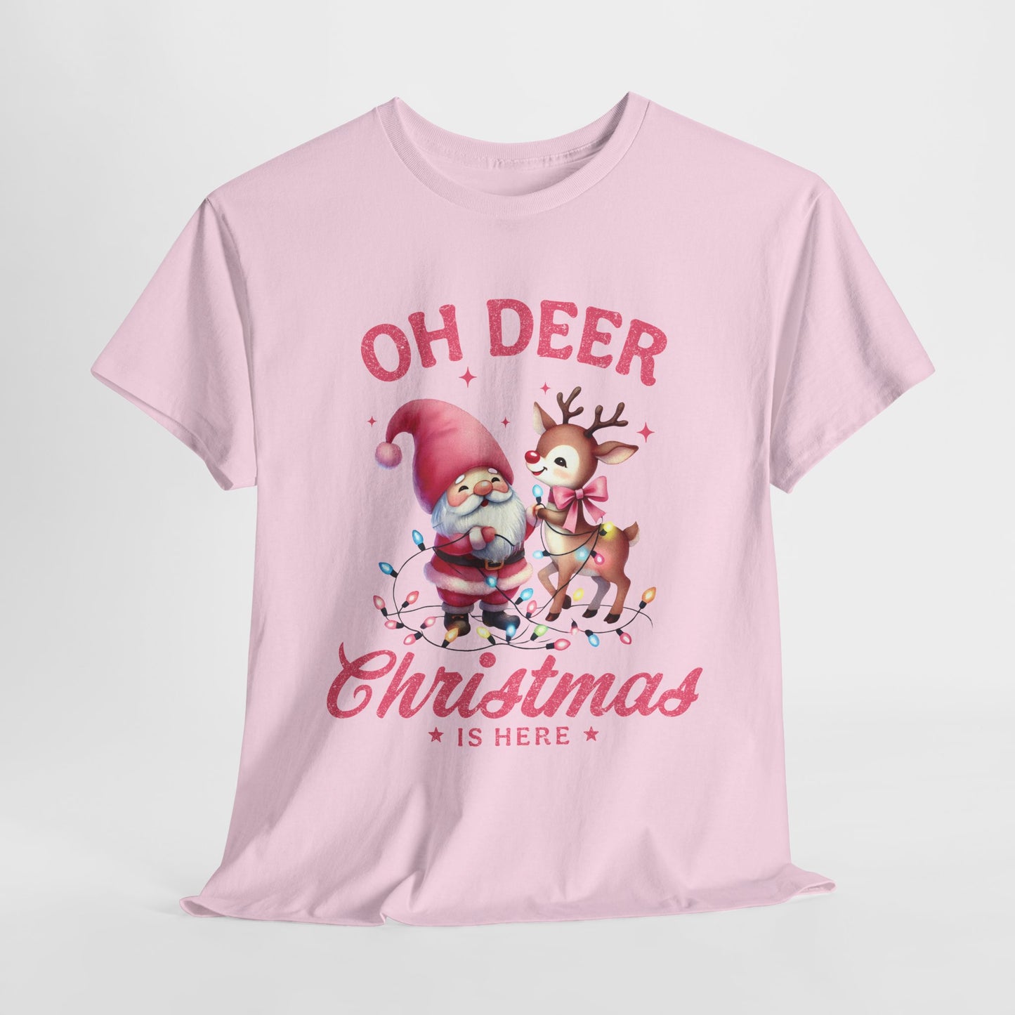 Pink Christmas Deer Heavy Cotton Tee