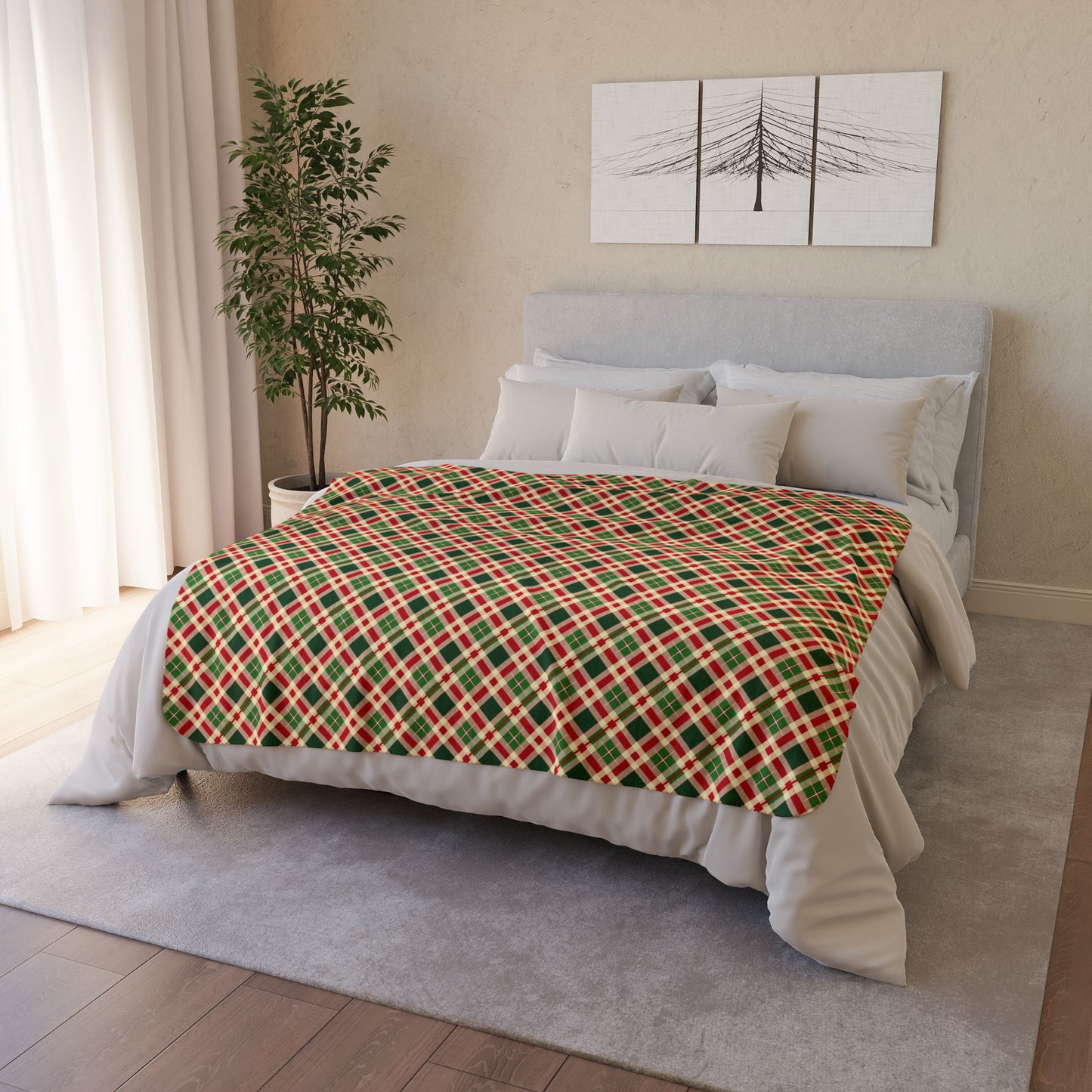 Christmas Plaid 3 Fleece Sherpa Blanket