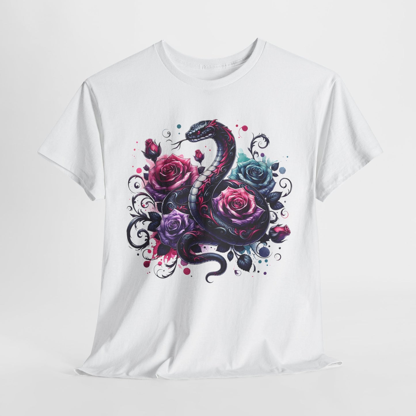 Gothic Snake and Roses Heavy Cotton Tee