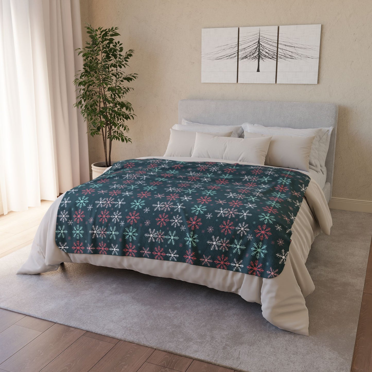 Colorful Snowflakes Fleece Sherpa Blanket