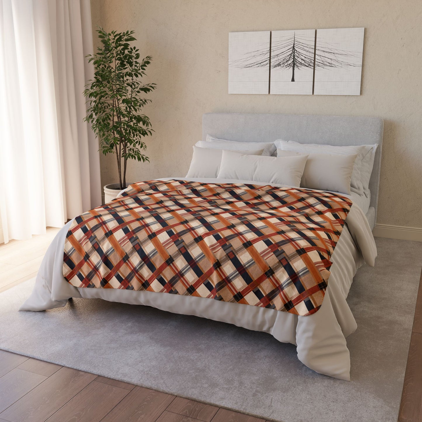 Autumn Plaid 3 Fleece Sherpa Blanket