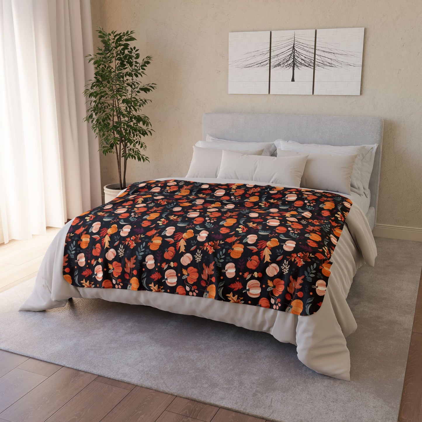 Autumn Pumpkins 1 Fleece Sherpa Blanket