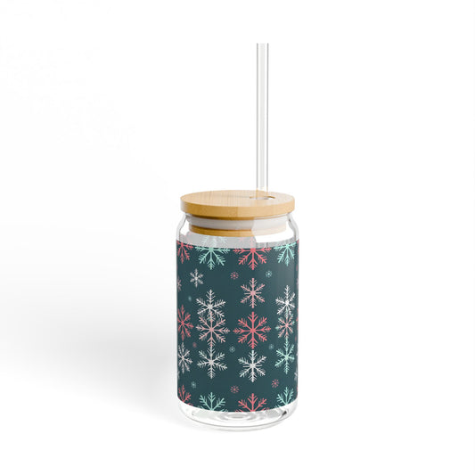 Colorful Snowflakes Sipper Glass