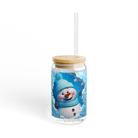 Blue Snowman Sipper Glass