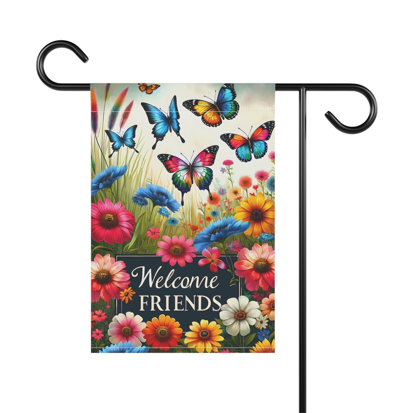 Butterfly Welcome Friends Garden & House Banner