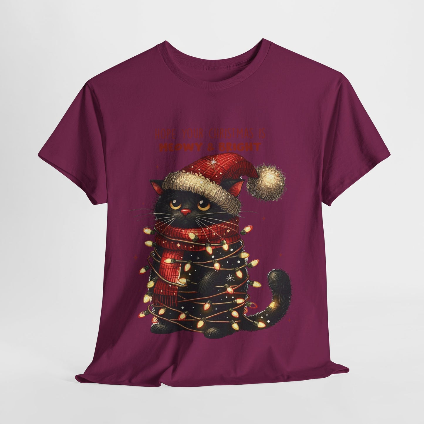 Christmas Cat Meowy & Bright Heavy Cotton Tee