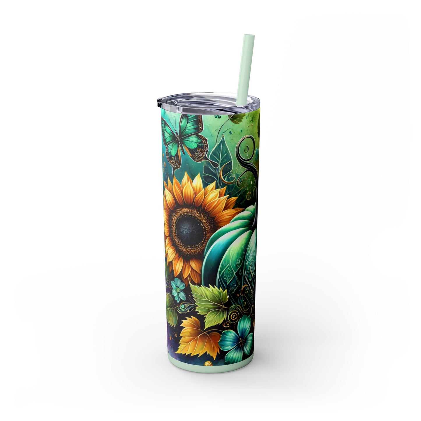 Fall Pumpkins Skinny Tumbler with Straw, 20oz - Style 4