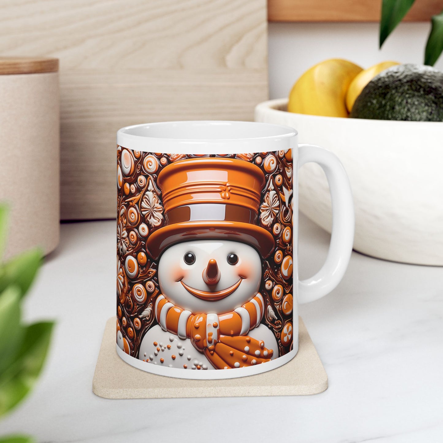 Chocolate Brown Snowman Ceramic Mug